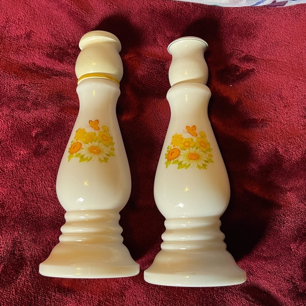 Two Vintage 1970's Avon Buttercup Candle Stick Sonnet Cologne Bottles 6 ounces